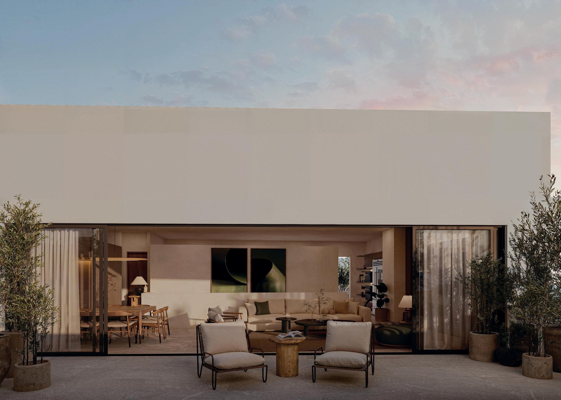 Terraza de una residencia Montevideo con fachada exterior