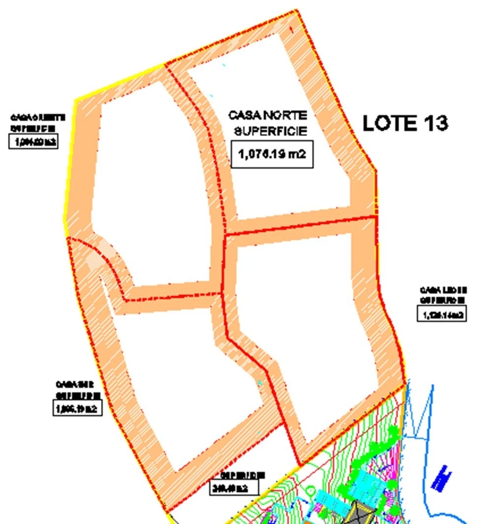 Plano del Lote 13 Casa Norte con superficie de 1,076.19 metros cuadrados
